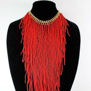 LA Fatima Women Red Resin Bead Necklace Jewelry